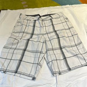 O’Neill white and black plaid shorts. Size 32